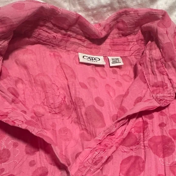 Cato Pink Button‎ Down Women's Shirt 14/16W gorgeous sparkly Polka dots - Picture 14 of 15